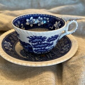 Spode Blue Tower tea cup and saucer c 1814 Made in England